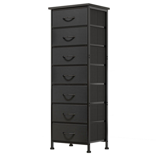 Tomnk woo Tall Dresser with 7 Fabric Drawers, Storage Organizer for Bedroom, Closet, Entryway, Hallway, Black