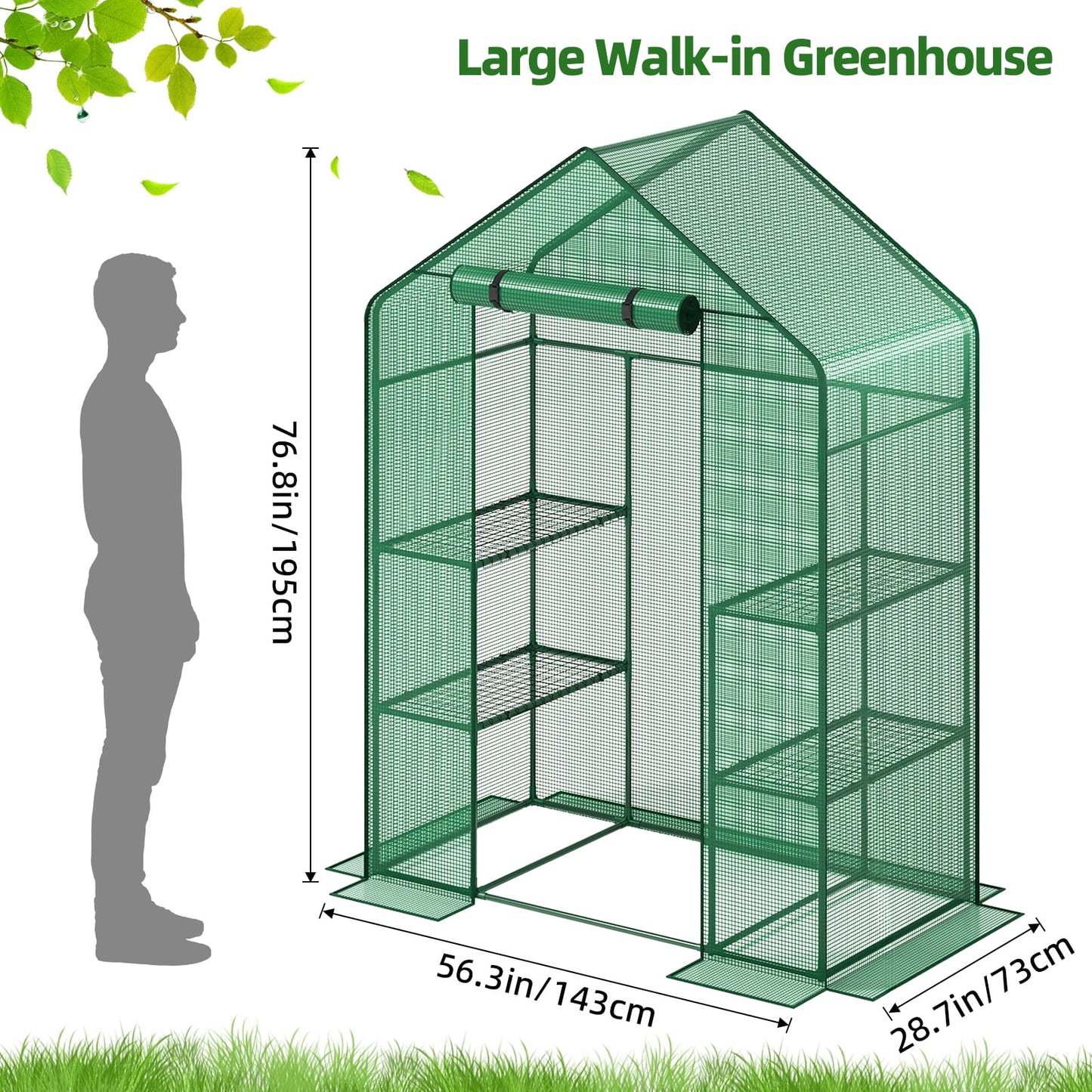 TOMNK Greenhouse, 57 x 28 x 76'' Greenhouses for Outdoors, Portable Greenhouse Kit with Mesh Side Windows, PE Cover, 4 Shelves, Heavy Duty Walk in Green House for Backyard Garden Indoor Outside