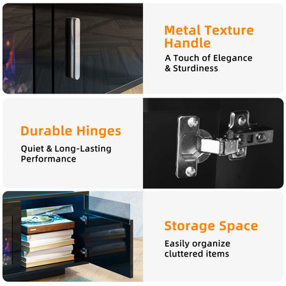 TOMNK 67" Modern Fireplace TV Stand with 36" Electric Fireplace for TVs Up to 80 inch, Luxury LED Light Entertainment Center with High Gloss Cabinet, TV Consoles for Living Room, Black