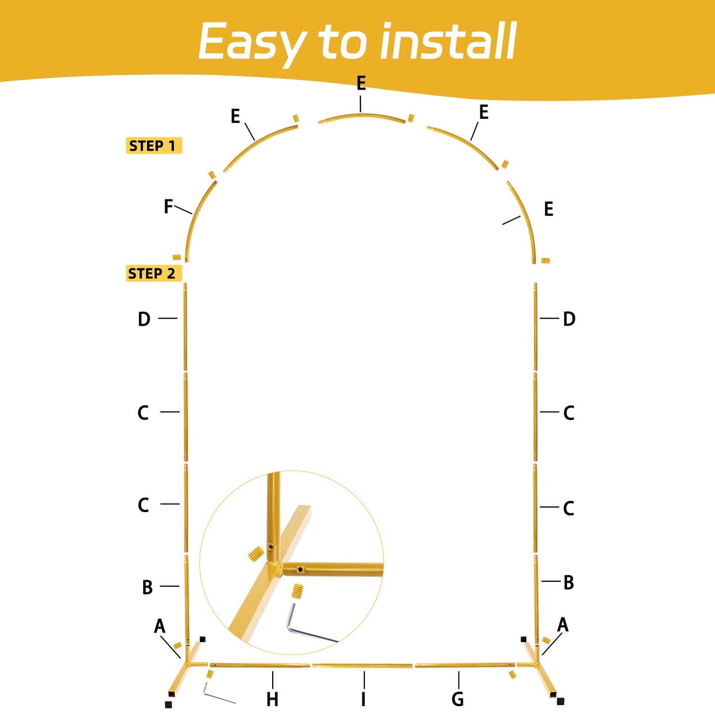 Arch Backdrop Stand, Set of 2 Metal Arch Stand (7.2FT+6FT), Gold Wedding Arch Frame for Party, Holiday, Ideal for Flower