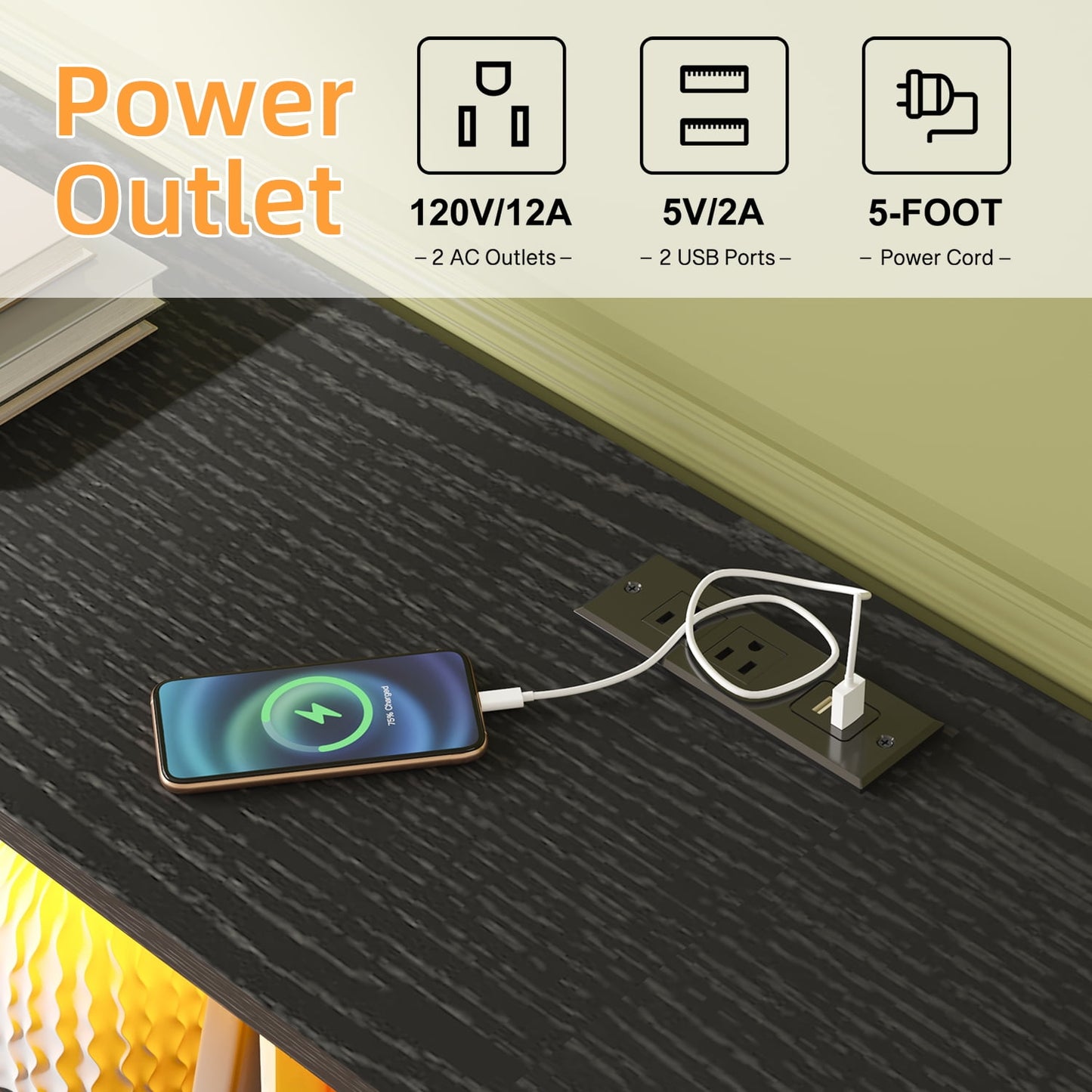 Tomnk woo Black Dresser with LED Lights and Power Outlets, 55" TV Stand with 8 Drawers for Bedroom, Living Room