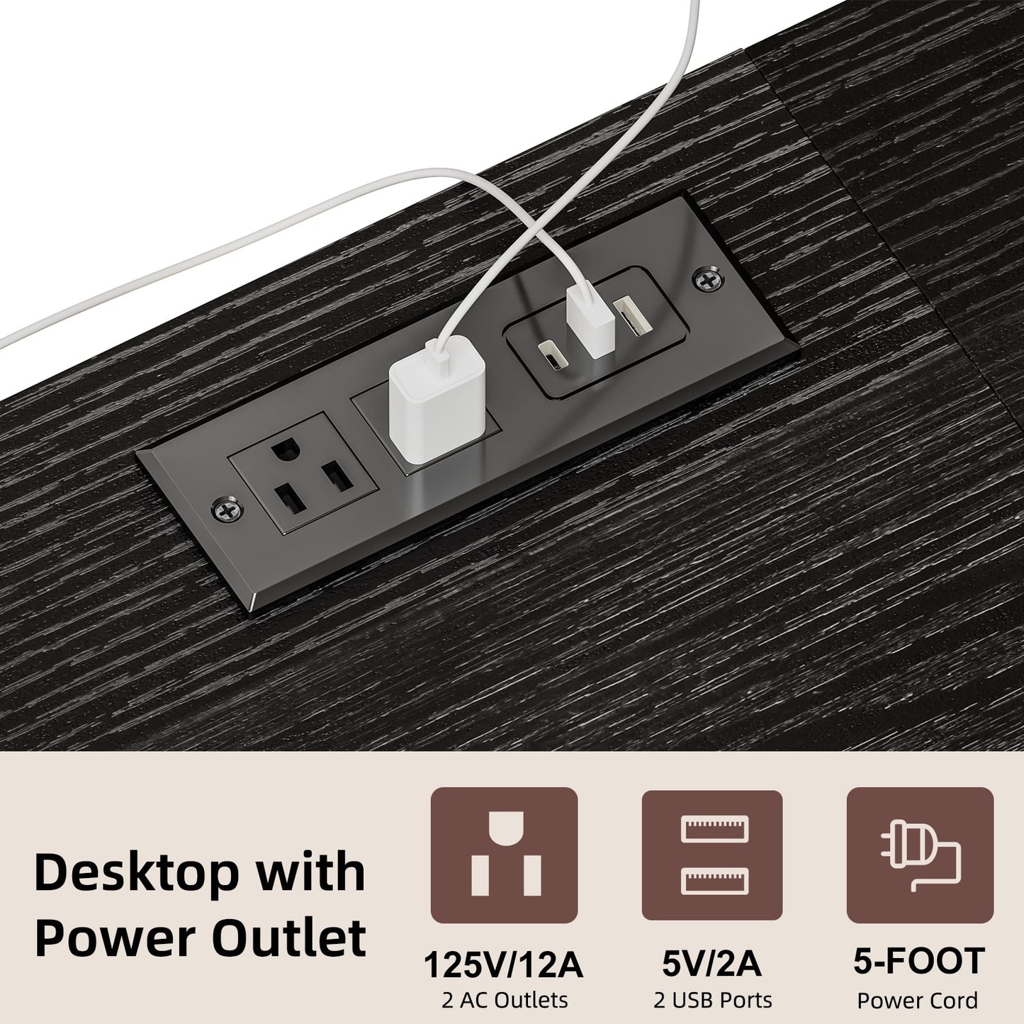 Tomnk TV Stand for 55in TV, Entertainment Center for Living Room Bedroom, with Charging Station and Lights (Black)