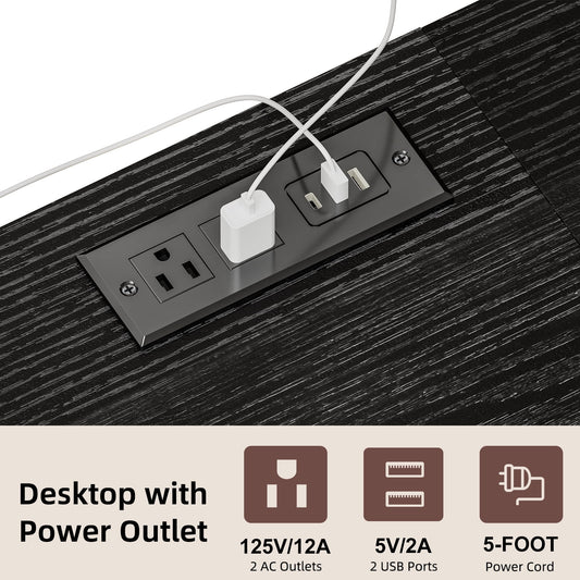 Tomnk TV Stand for 55in TV, Entertainment Center for Living Room Bedroom, with Charging Station and Lights (Black)