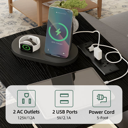 Fairy Night Stands Set of 2 with Charging Station, Bed Side Table, LED Nightstand with 2 Fabric Drawers, Black