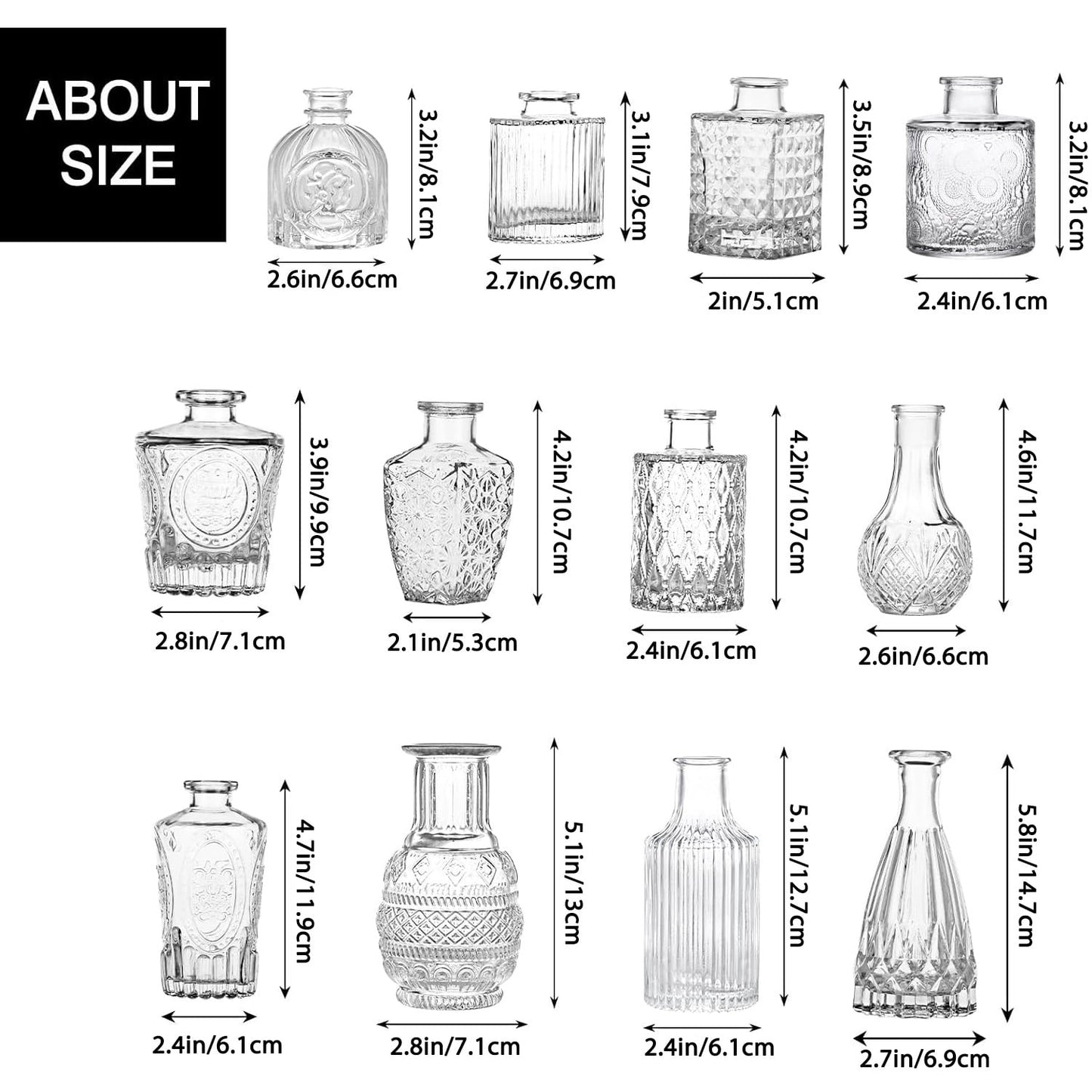 Tomnk Glass Bud Vases in Bulk, Set of 12 Small Vases for Centerpieces, Flower Vases for Flowers in Bulk for Rustic Wedding Home Table Decorations