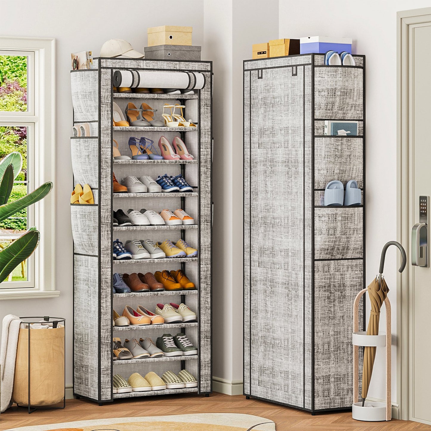 Tomnk 10 Tiers Kitchen Storage Shelves, Adjustable Shelves for Storage Pantry Shelves with Hooks, Storage Rack Shelving Unit Organizer for Bedroom Laundry Closet