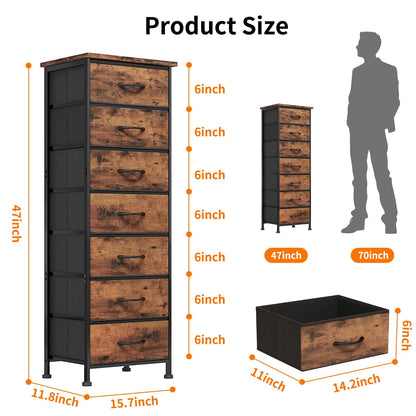 Tomnk woo Tall Dresser with 7 Fabric Drawers, Rustic Brown Storage Organizer for Bedroom, Closet, Hallway