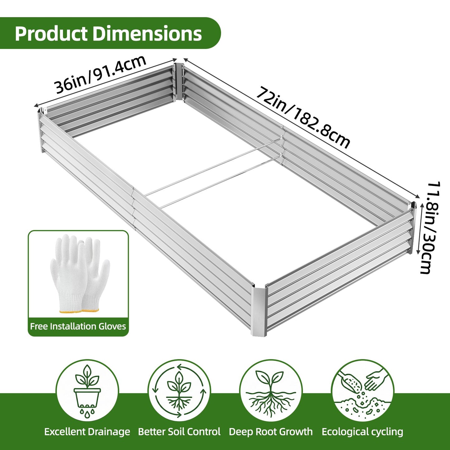 Tomnk Raised Garden Bed 6x3x1ft, Galvanized Metal Outdoor Planter Box for Vegetables, Flowers & Herbs, Durable Rust-Resistant, Easy Assembly, Silver