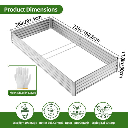 Tomnk Raised Garden Bed 6x3x1ft, Galvanized Metal Outdoor Planter Box for Vegetables, Flowers & Herbs, Durable Rust-Resistant, Easy Assembly, Silver