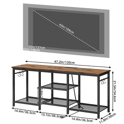 Tomnk TV Stand for TVs up to 55 Inch, Entertainment Center with Open Storage Shelves, Media Console Table with Soundbar Shelf for Living Room, Bedroom, Rustic Brown