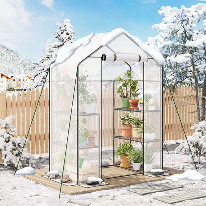 TOMNK Greenhouse, 57 x 28 x 76'' Greenhouses for Outdoors, Portable Greenhouse Kit with Mesh Side Windows, PE Cover, 4 Shelves, Heavy Duty Walk in White House for Backyard Garden Indoor Outside