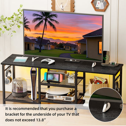 Tomnk TV Stand for TVs up to 55 Inch, Entertainment Center with Open Storage Shelves, Media Console Table with Soundbar Shelf for Living Room, Bedroom, White