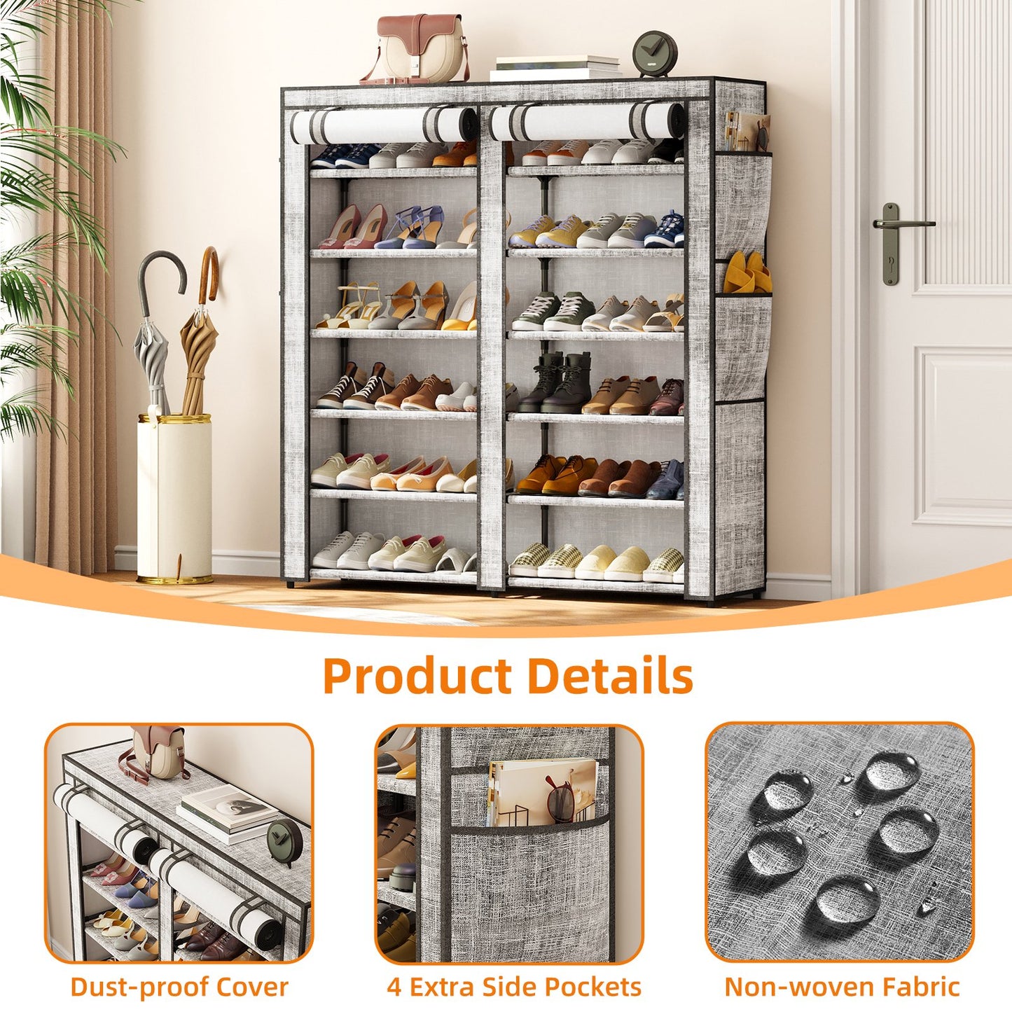 Tomnk 6 Tiers Kitchen Storage Shelves, Adjustable Shelves for Storage Pantry Shelves with Hooks, Storage Rack Shelving Unit Organizer for Bedroom Laundry Closet