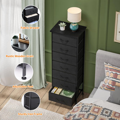 Tomnk woo Tall Dresser with 7 Fabric Drawers, Storage Organizer for Bedroom, Closet, Entryway, Hallway, Black