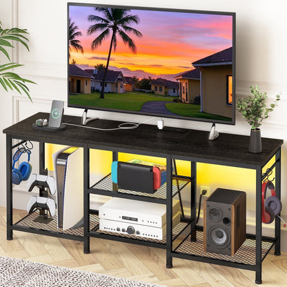 Tomnk TV Stand for TVs up to 55 Inch, Entertainment Center with Open Storage Shelves, Media Console Table with Soundbar Shelf for Living Room, Bedroom, White