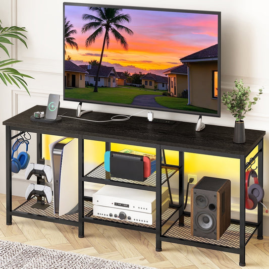 Tomnk TV Stand for TVs up to 55 Inch, Entertainment Center with Open Storage Shelves, Media Console Table with Soundbar Shelf for Living Room, Bedroom, White