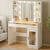 Fairy White Makeup Vanity Desk with Mirror, Lights, Power Outlet, Chair & Storage Drawer