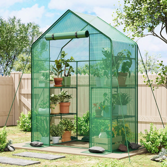 TOMNK Greenhouse, 57 x 28 x 76'' Greenhouses for Outdoors, Portable Greenhouse Kit with Mesh Side Windows, PE Cover, 4 Shelves, Heavy Duty Walk in Green House for Backyard Garden Indoor Outside