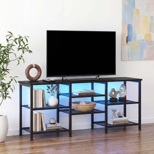 TOMNK TV Stand for TVs up to 55 Inch, Entertainment Center with Open Storage Shelves, Media Console Table with Soundbar Shelf for Living Room, Bedroom