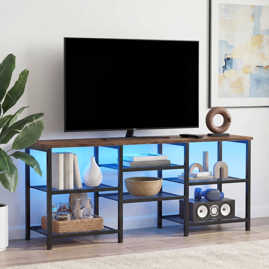Tomnk TV Stand for TVs up to 55 Inch, Entertainment Center with Open Storage Shelves, Media Console Table with Soundbar Shelf for Living Room, Bedroom, Rustic Brown