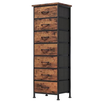 Tomnk woo Tall Dresser with 7 Fabric Drawers, Rustic Brown Storage Organizer for Bedroom, Closet, Hallway