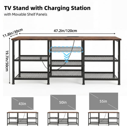 Tomnk TV Stand for TVs up to 55 Inch, Entertainment Center with Open Storage Shelves, Media Console Table with Soundbar Shelf for Living Room, Bedroom, Rustic Brown