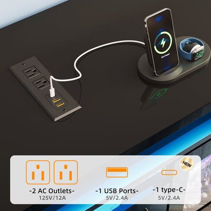 TOMNK 67" Modern Fireplace TV Stand with 36" Electric Fireplace for TVs Up to 80 inch, Luxury LED Light Entertainment Center with High Gloss Cabinet, TV Consoles for Living Room, Black