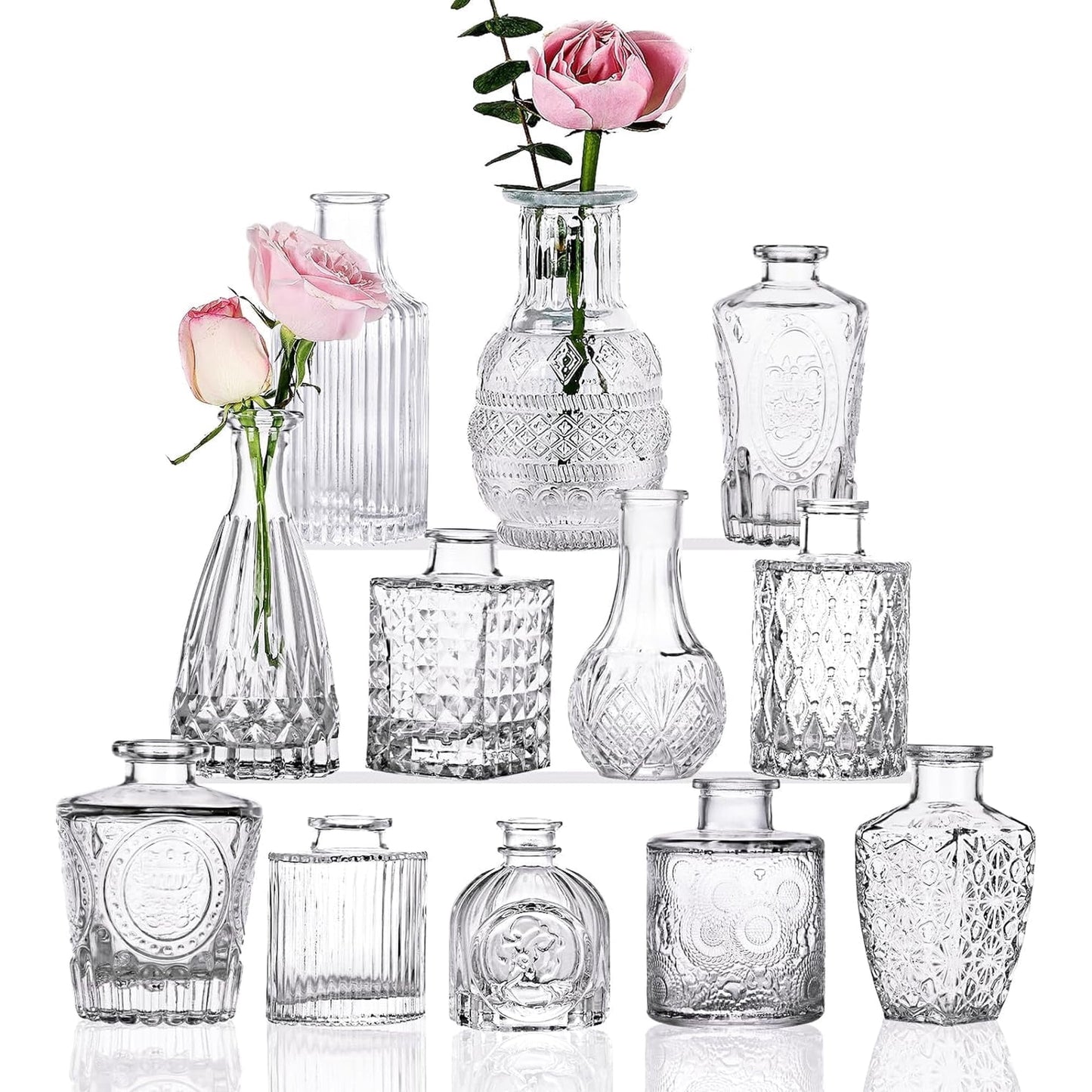 Tomnk Glass Bud Vases in Bulk, Set of 12 Small Vases for Centerpieces, Flower Vases for Flowers in Bulk for Rustic Wedding Home Table Decorations