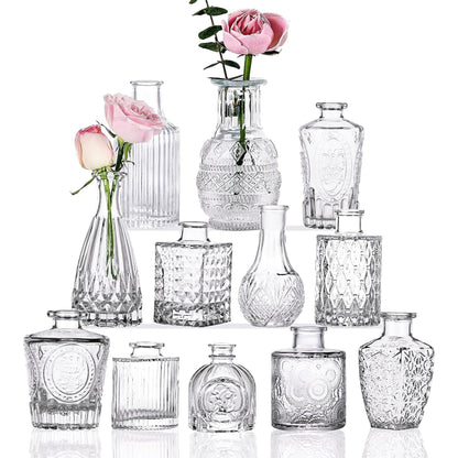 Tomnk Glass Bud Vases in Bulk, Set of 12 Small Vases for Centerpieces, Flower Vases for Flowers in Bulk for Rustic Wedding Home Table Decorations