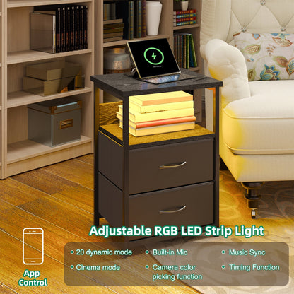 Tomnk Woo Night Stand Set of 2, Nightstand with Charging Station, End Table, Bed Side Table, Black