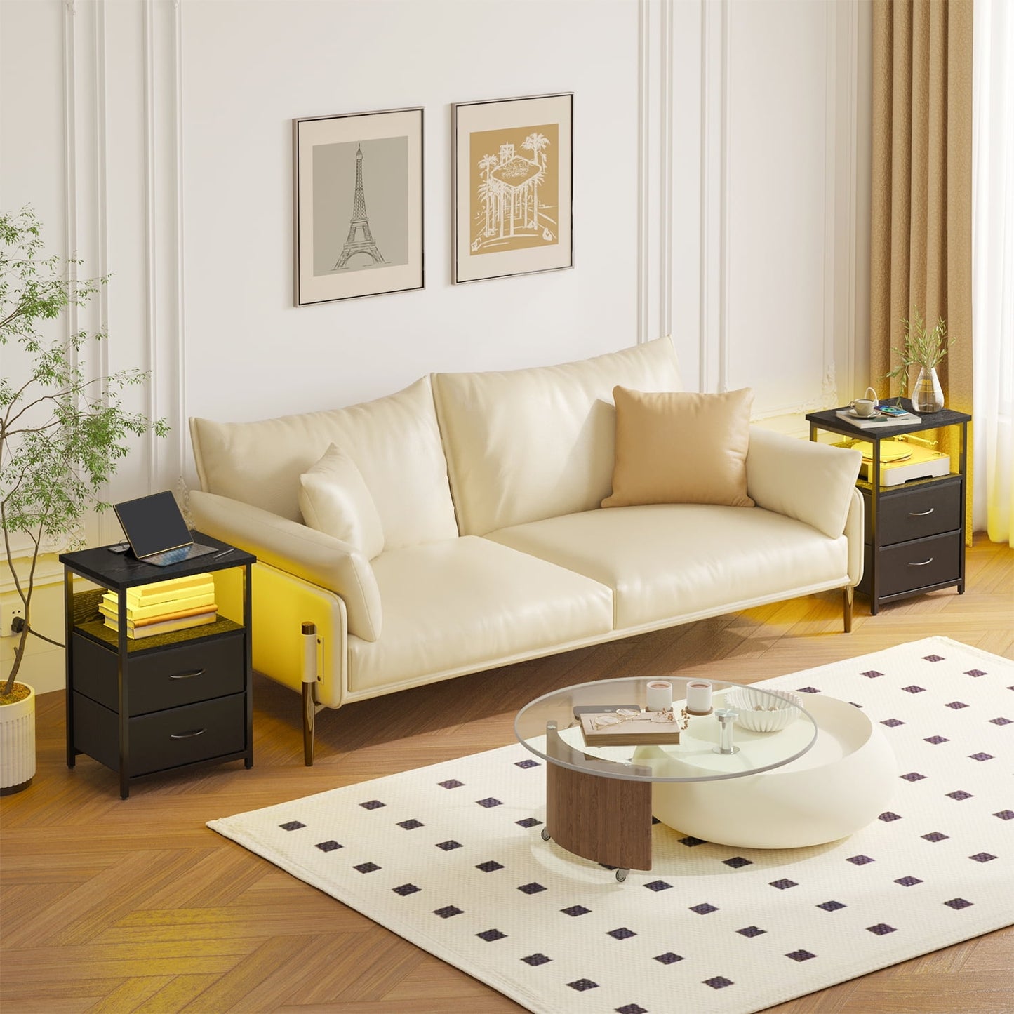 Tomnk Woo Night Stand Set of 2, Nightstand with Charging Station, End Table, Bed Side Table, Black