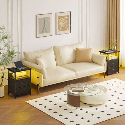 Tomnk Woo Night Stand Set of 2, Nightstand with Charging Station, End Table, Bed Side Table, Black