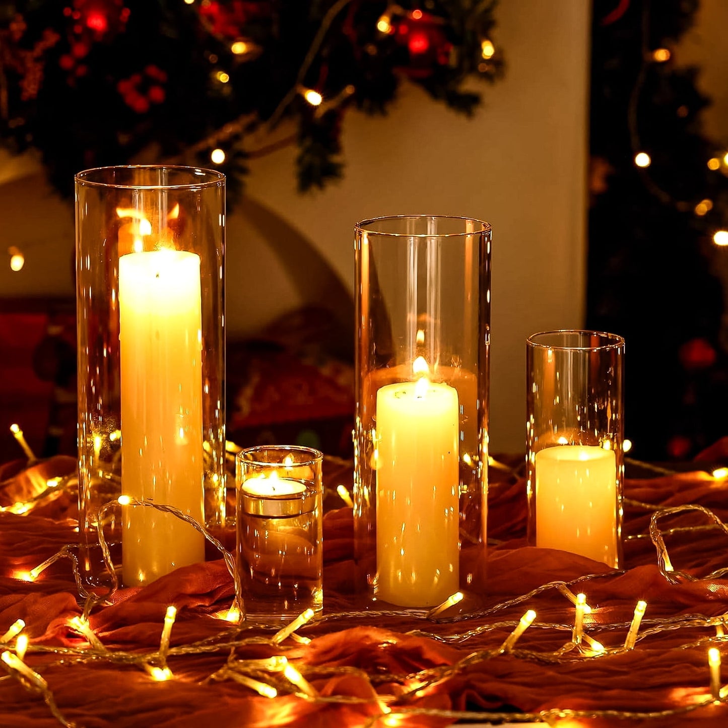 Tomnk Clear Glass Cylinder Hurricane Candle Holder Vases Set of 12 (4"+6"+8"+10"High)