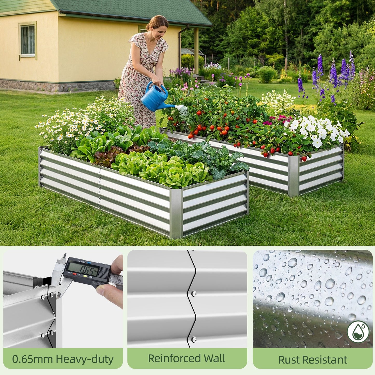 Tomnk Raised Garden Bed 4x2x1ft, Galvanized Metal Planter Outdoor for Vegetables, Flowers & Herbs, Rust-Resistant, Easy Assembly, Silver