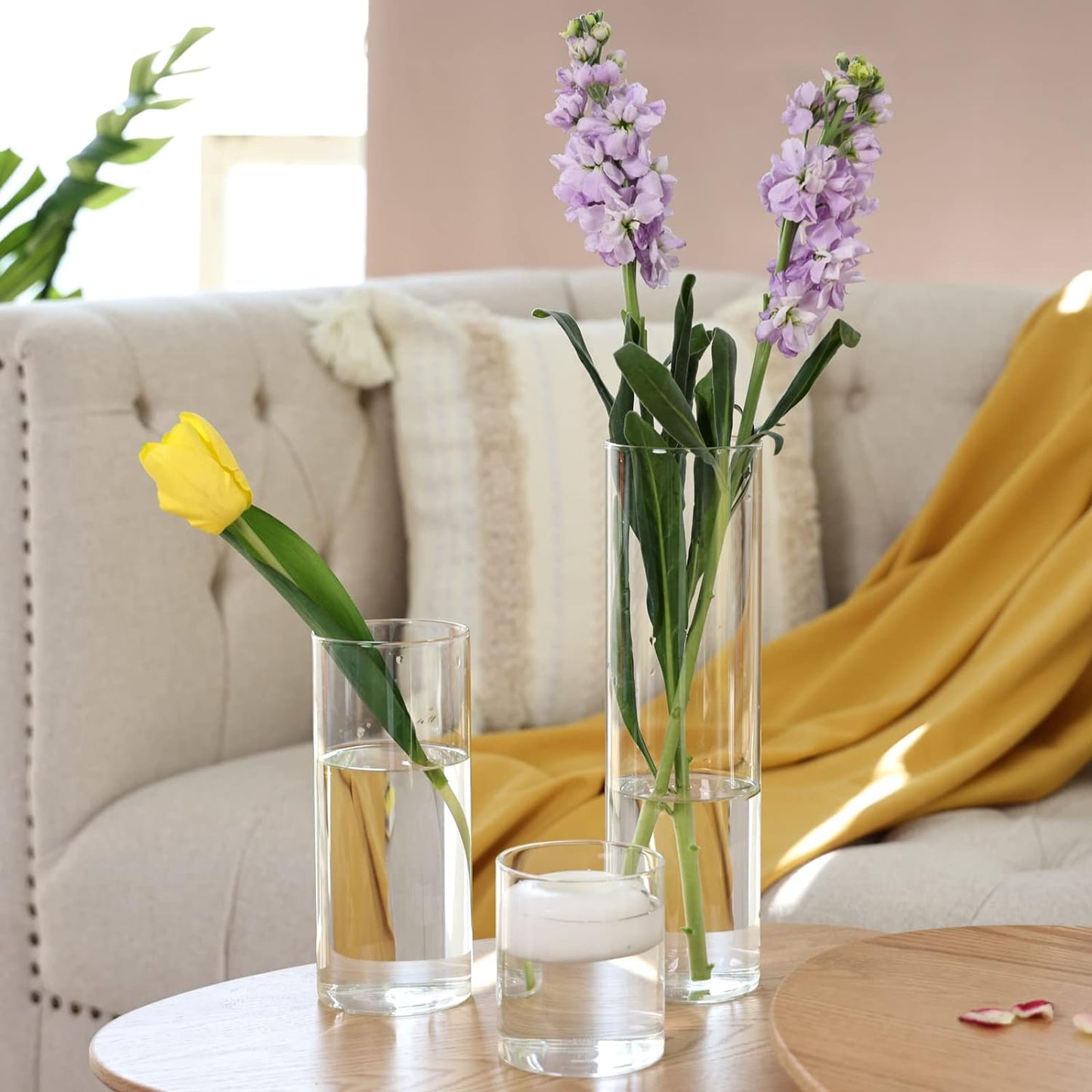 Tomnk 9 Pack Glass Cylinder Vase 4, 8,12 Inch Tall Clear Vases for Wedding Centerpieces Hurricane Candle Holder Flower Glass Vases for Party Event Home Office Decor