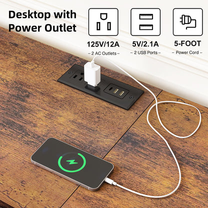 Tomnk TV Stand for TVs up to 55 Inch, Entertainment Center with Open Storage Shelves, Media Console Table with Soundbar Shelf for Living Room, Bedroom, Rustic Brown