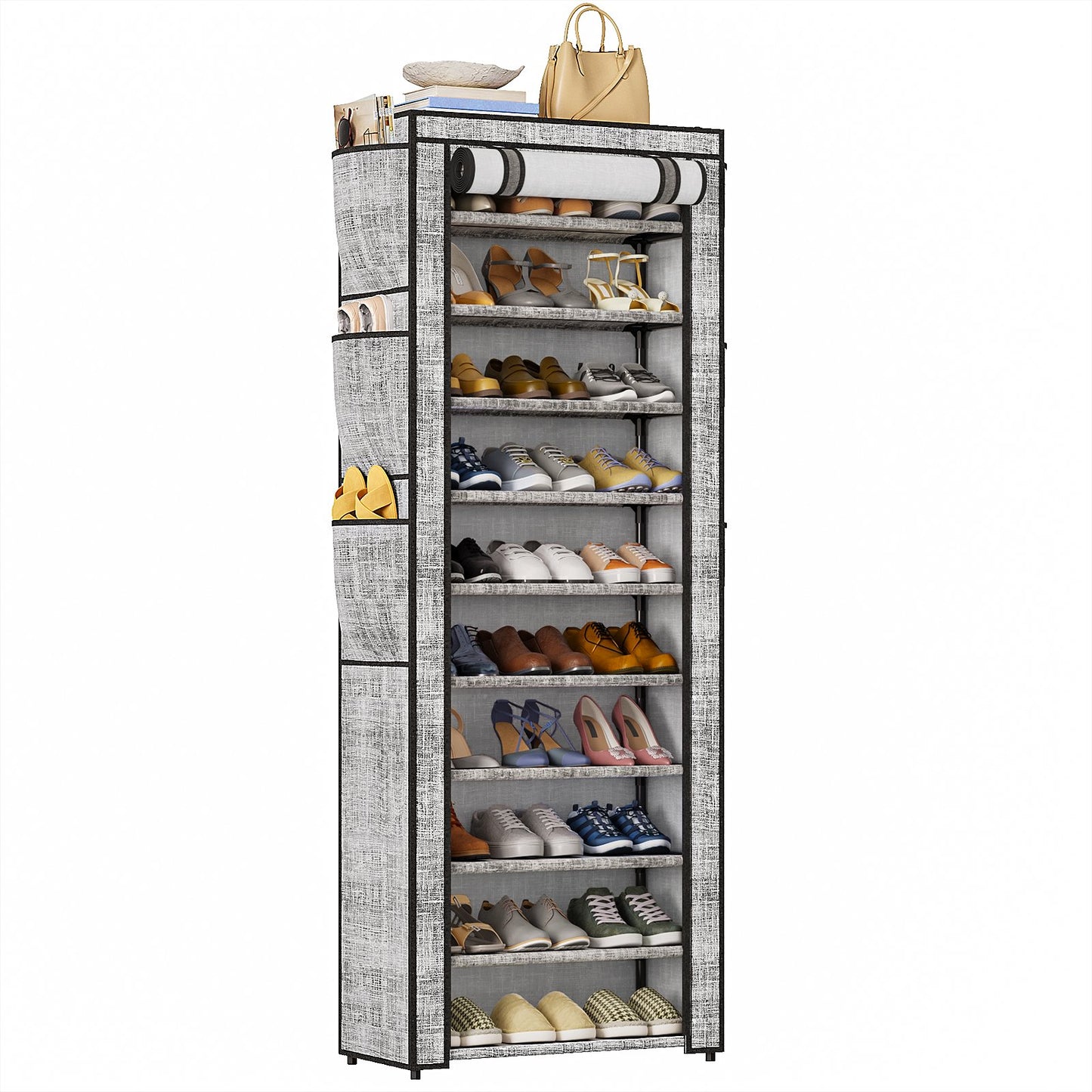 Tomnk 10 Tiers Kitchen Storage Shelves, Adjustable Shelves for Storage Pantry Shelves with Hooks, Storage Rack Shelving Unit Organizer for Bedroom Laundry Closet