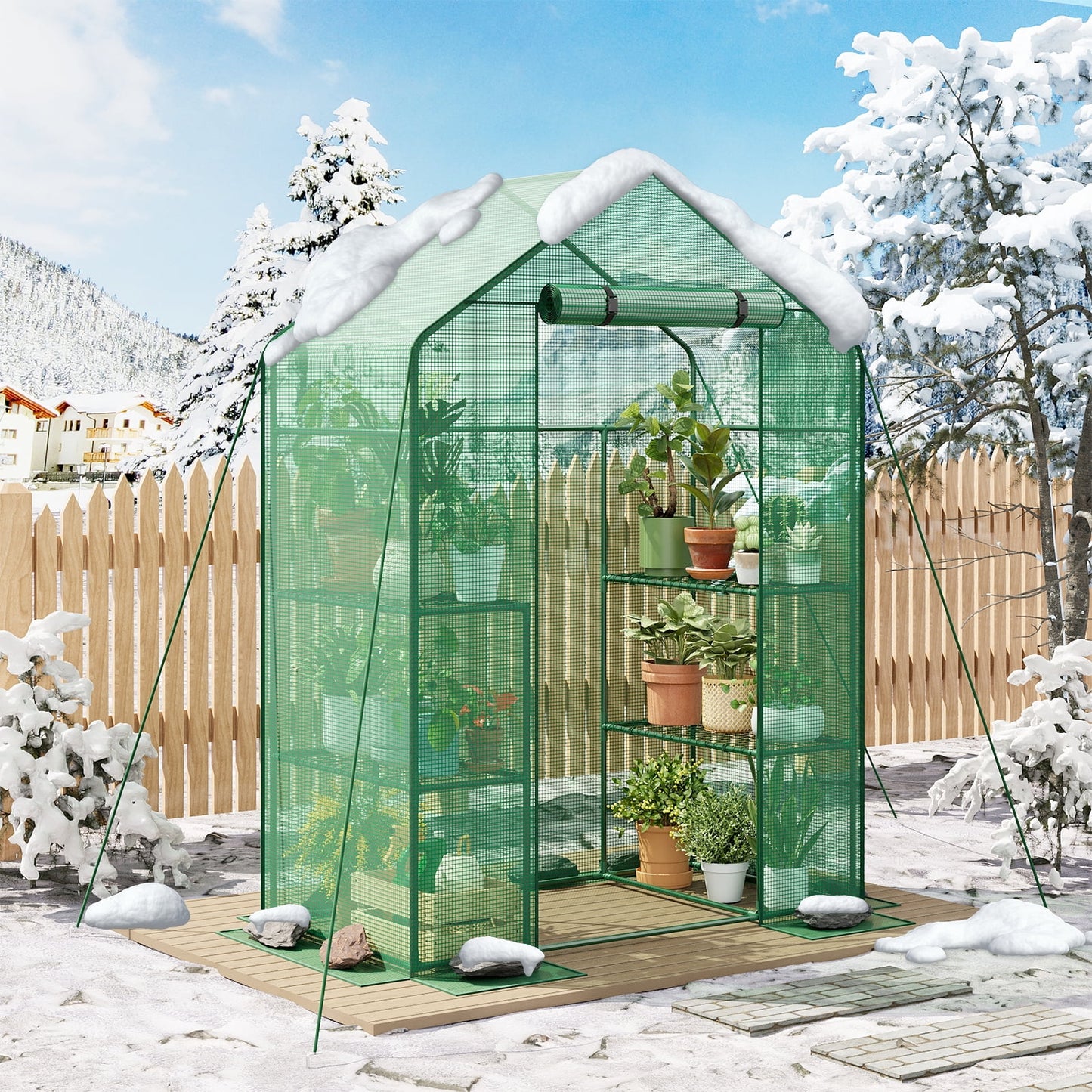 TOMNK Greenhouse, 57 x 28 x 76'' Greenhouses for Outdoors, Portable Greenhouse Kit with Mesh Side Windows, PE Cover, 4 Shelves, Heavy Duty Walk in Green House for Backyard Garden Indoor Outside