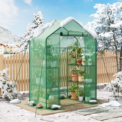 TOMNK Greenhouse, 57 x 28 x 76'' Greenhouses for Outdoors, Portable Greenhouse Kit with Mesh Side Windows, PE Cover, 4 Shelves, Heavy Duty Walk in Green House for Backyard Garden Indoor Outside