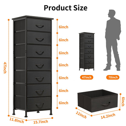 Tomnk woo Tall Dresser with 7 Fabric Drawers, Storage Organizer for Bedroom, Closet, Entryway, Hallway, Black