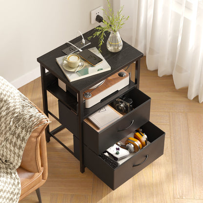 Tomnk Woo Night Stand Set of 2, Nightstand with Charging Station, End Table, Bed Side Table, Black