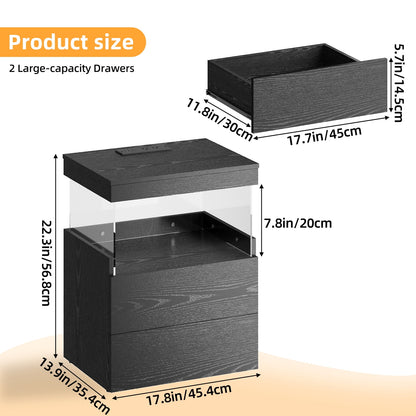 TOOMNK Black Nightstand with Charging Station, Bedside Table for Bedroom, LED Nightstand, Modern Night Stand with Drawers, Black
